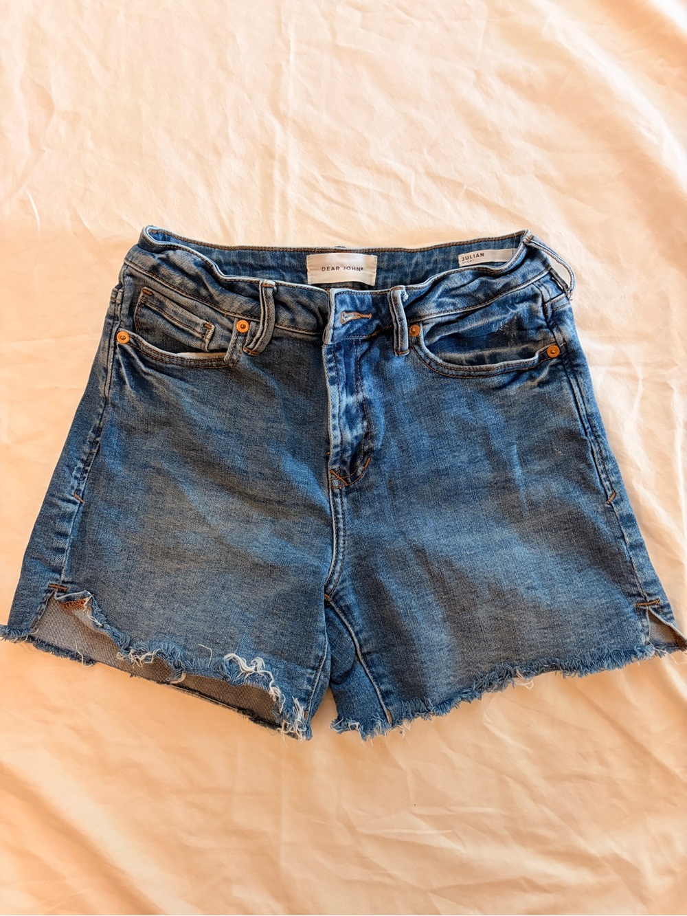 Dear John Distressed Medium Blue Denim Jean Shorts